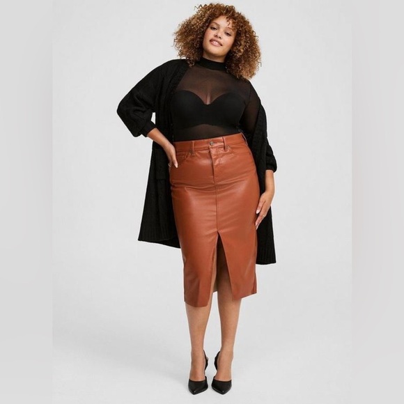 torrid Dresses & Skirts - Torrid Midi Faux Leather Front Slit Skirt Size 22